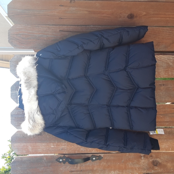 Nautica Faux Fur Trim Puffer Jacket in Navy Blue - Picture 5 of 15